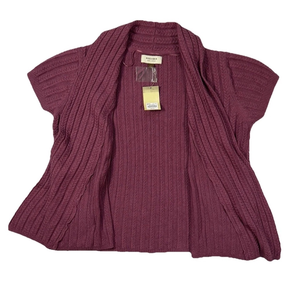 Sonoma NWT Women's Large Shawl Short Sleeve Purple Cable Knit Cardigan Sweater